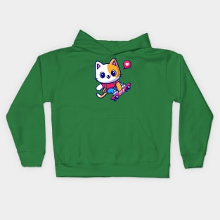 Cute Cat Playing Skateboard Cartoon Kids Hoodie